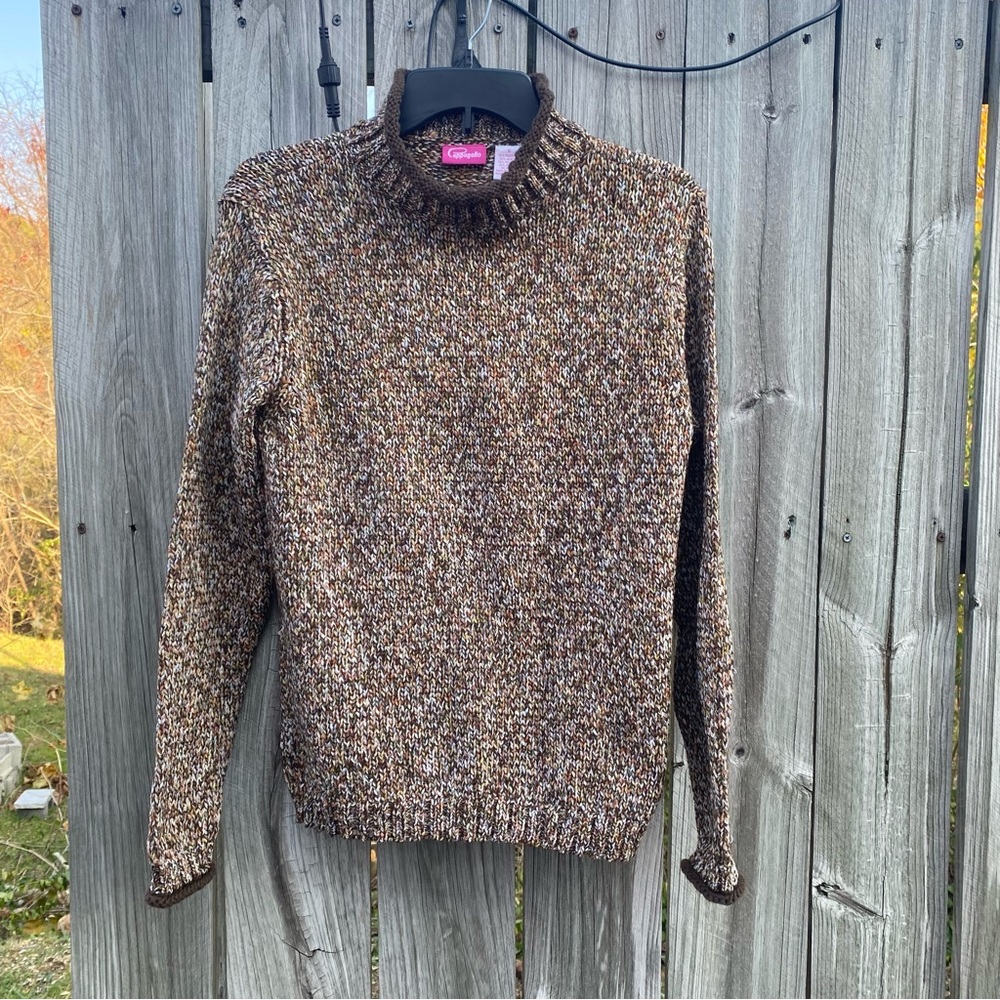 Vintage‎ Cappagallo S Brown and Tan Winter Chunky Knit Turtleneck Sweater